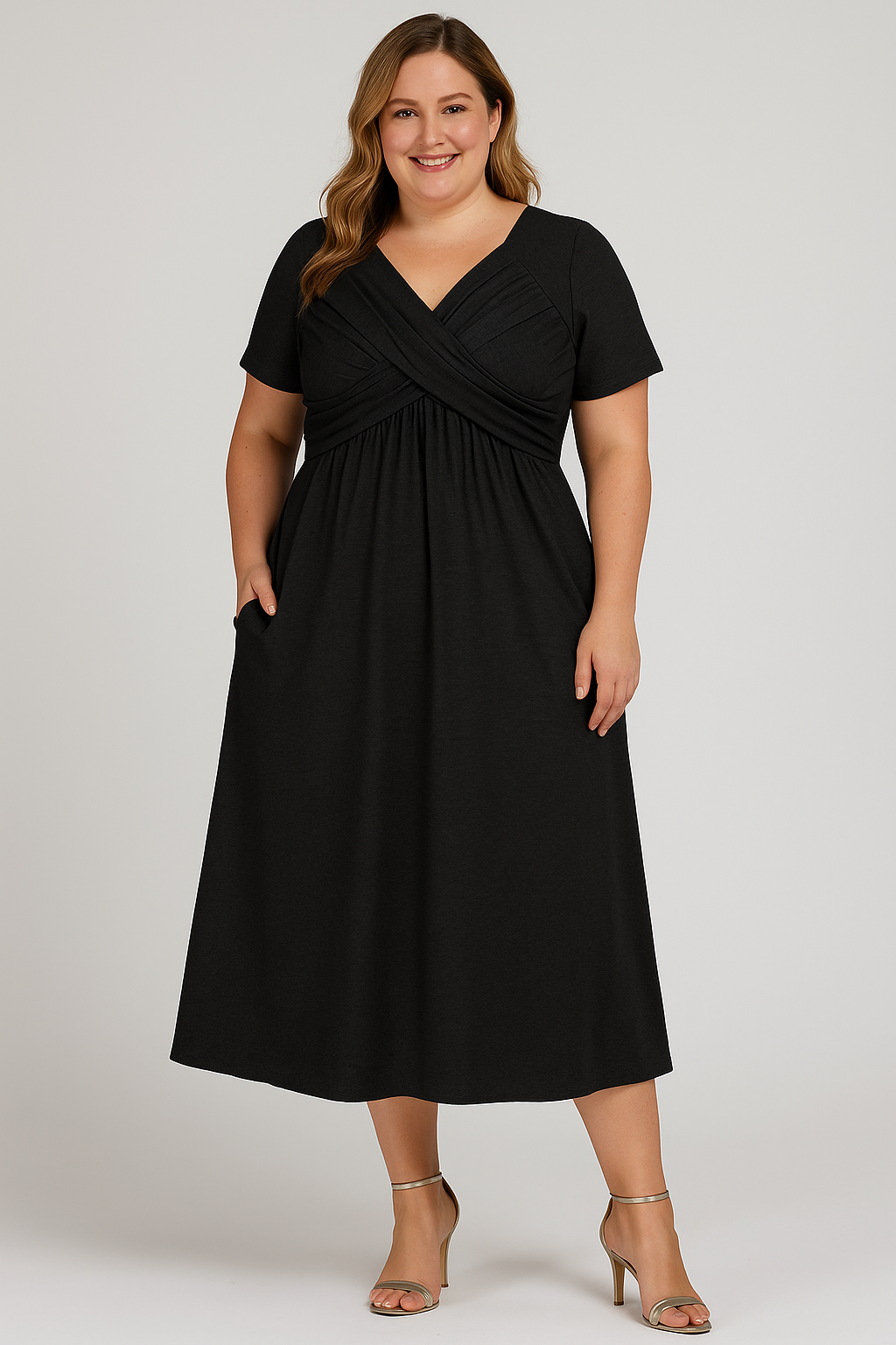 The Vienna Pleated Midi – V-Neck Silhouette