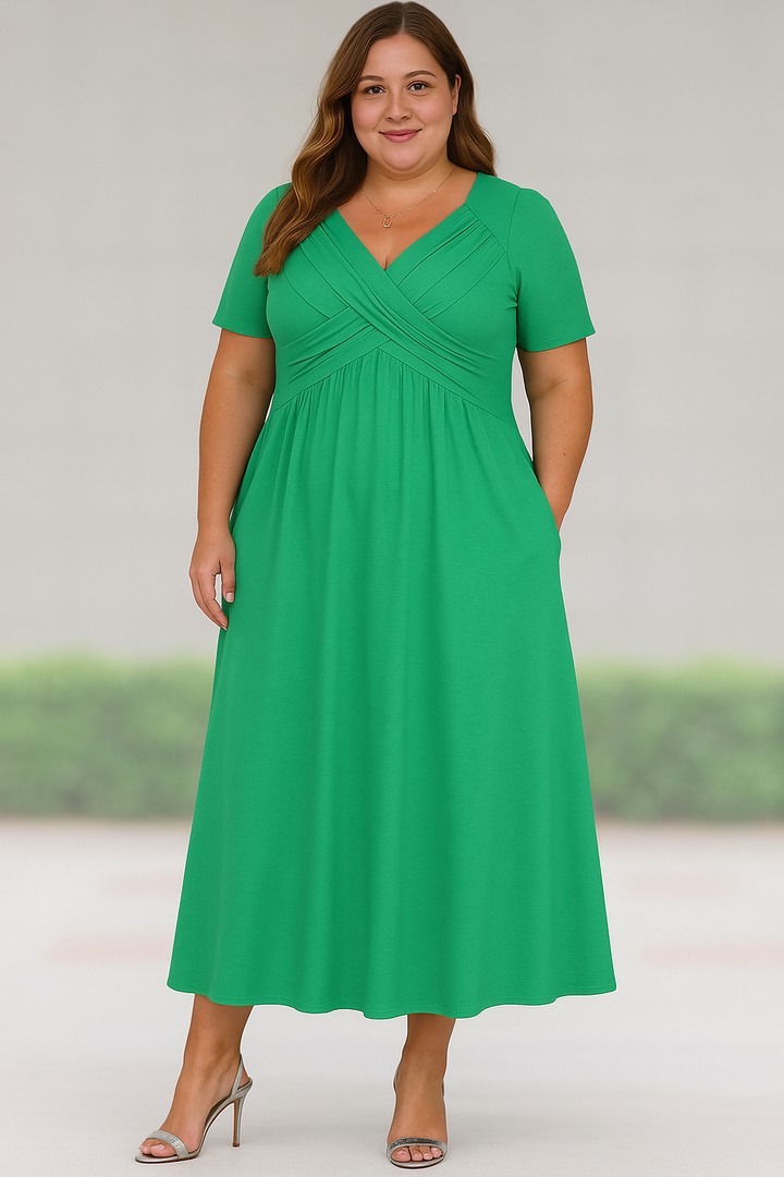 The Vienna Pleated Midi – V-Neck Silhouette