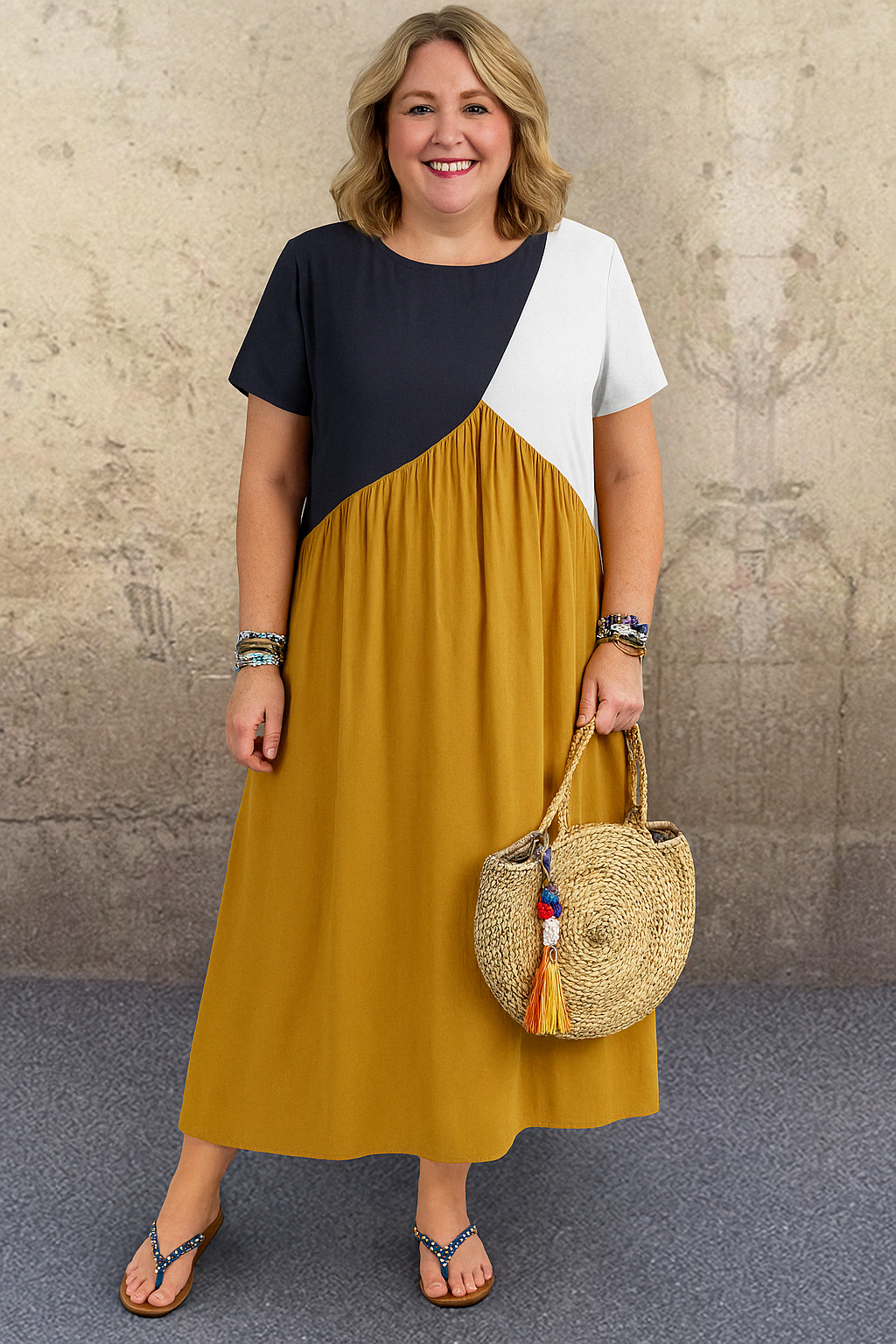 The Nia | Casual Patchwork Tummy Covering Dress