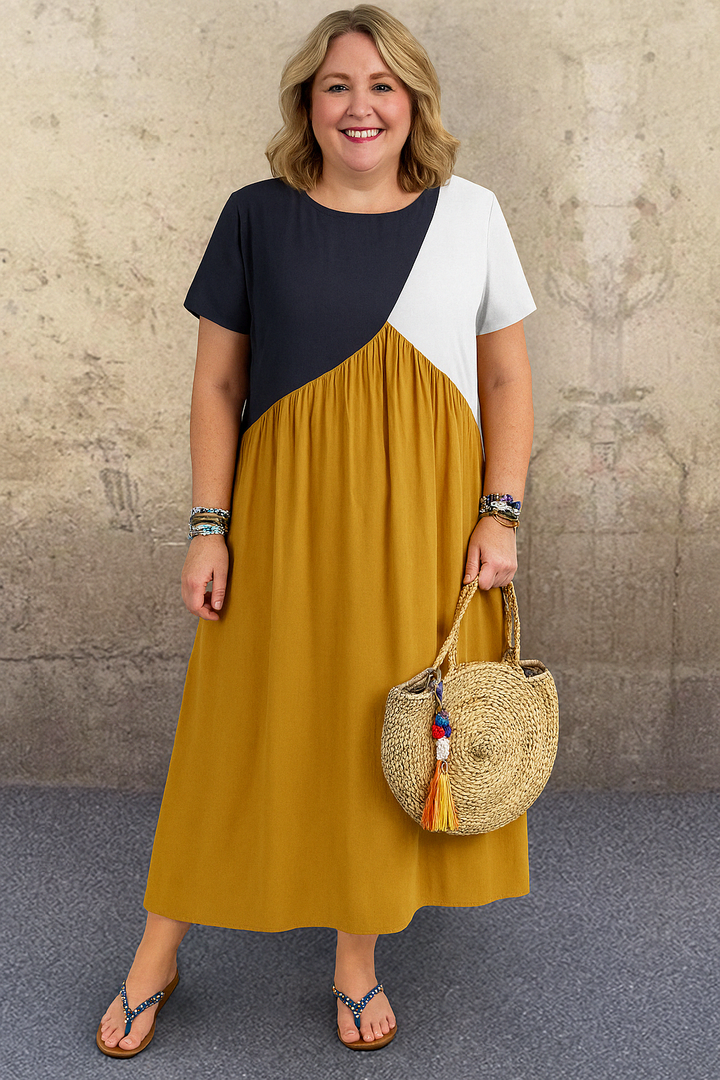 The Nia | Casual Patchwork Tummy Covering Dress