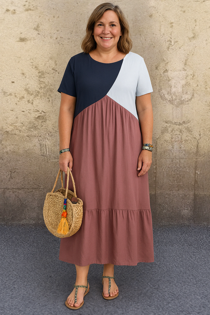 The Nia | Casual Patchwork Tummy Covering Dress
