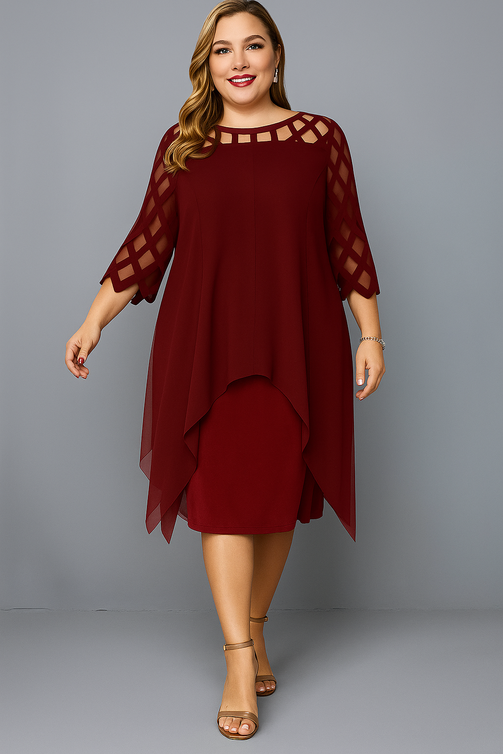 The Talia | Elegant Lace Sleeve Tummy Covering Dress