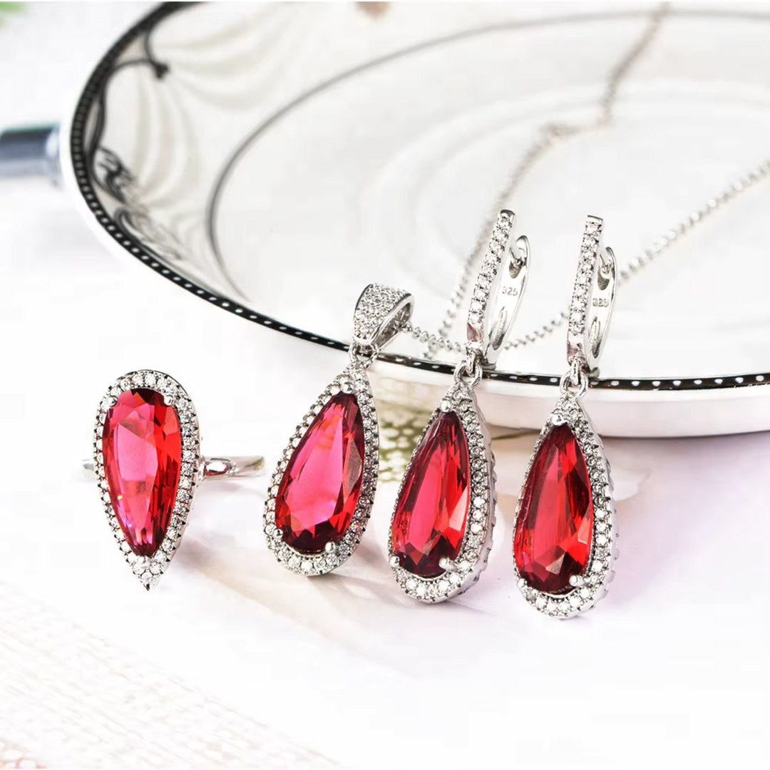 Red Rhinestone Zirconia Jewelry Set