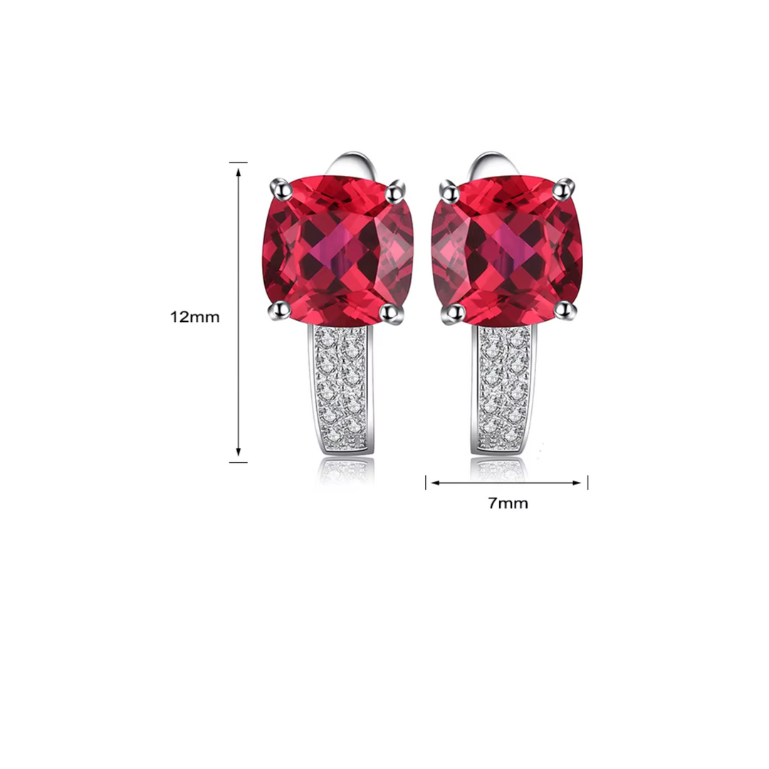 Rhodium-Plated Cushion Ruby Stud Earrings