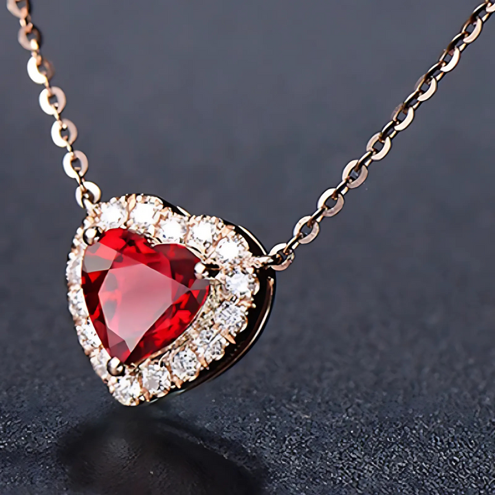 Rose Gold Ruby Heart Pendant Necklace
