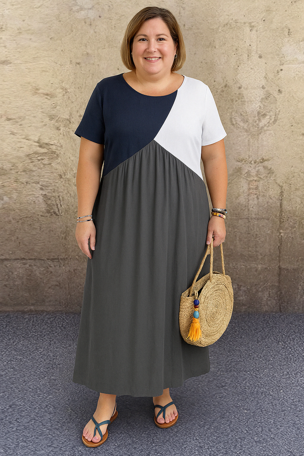 The Nia | Casual Patchwork Tummy Covering Dress